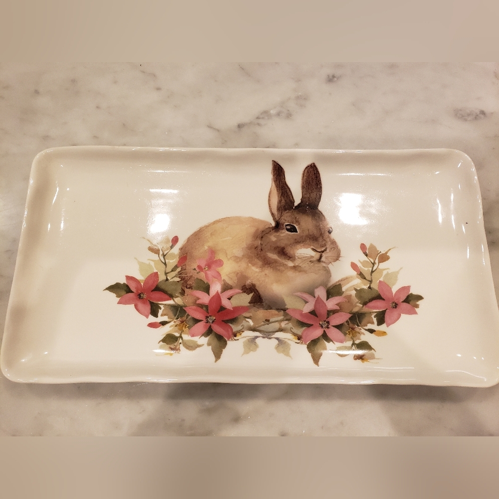 Ceramica Cuore Large 16 x 8 Ceramic Tray With Bunny Rabbit Design